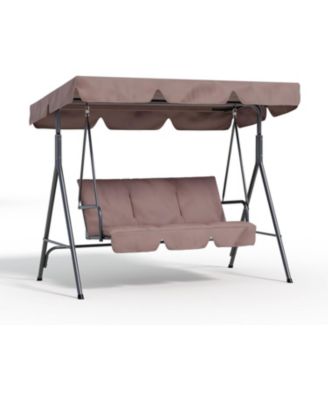 Outdoor Porch Swing with Adjustable Canopy, 3-Seat Patio Swing Chair with Stand Heavy Duty Outdoor Swing Metal Frame Patio Swing