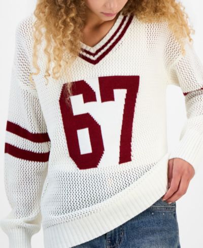 Madden Girl Juniors' Open-Knit Varsity Sweater