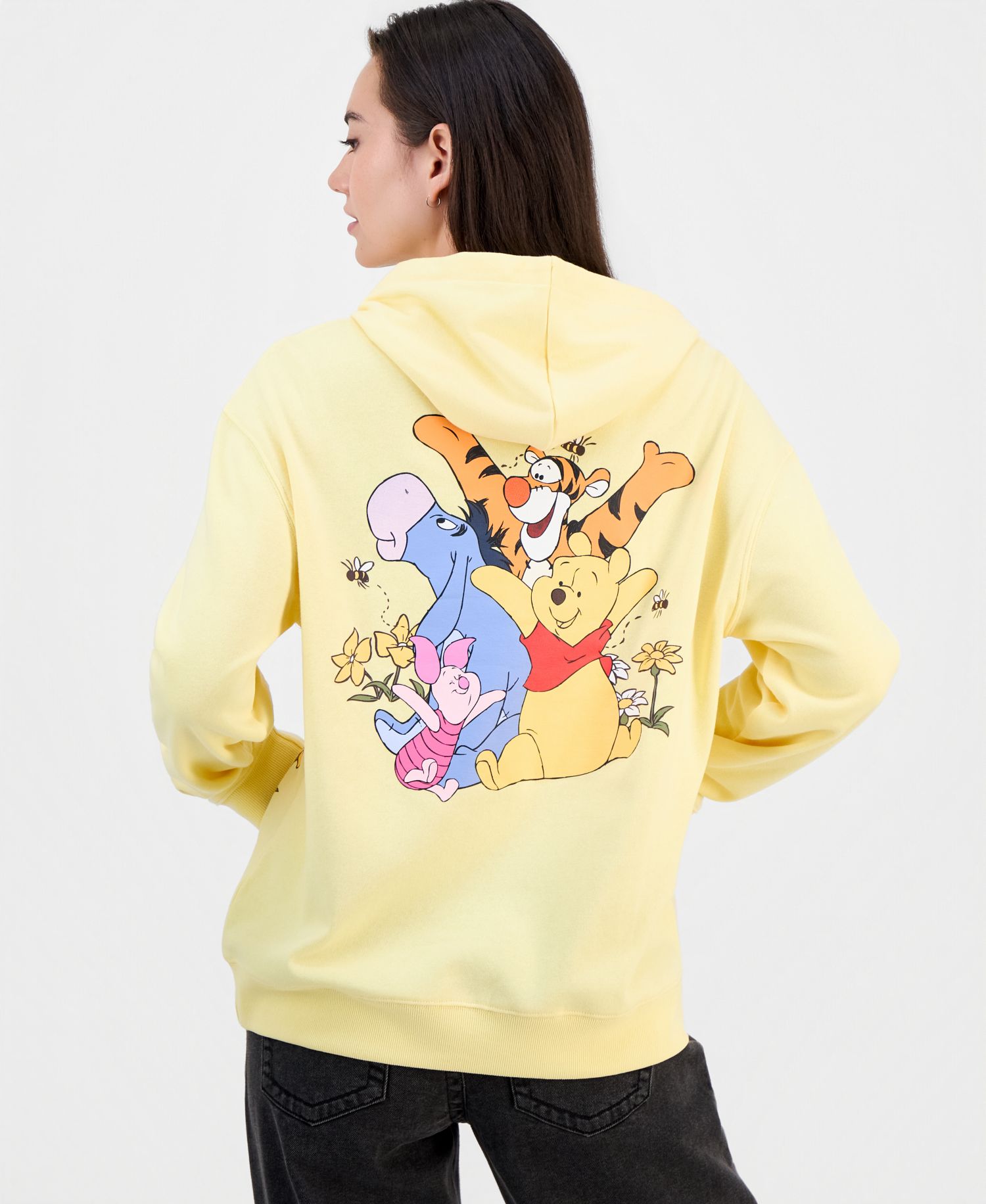 Juniors' Pooh Screenprint Long-Sleeve Hoodie