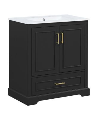 30 Inch Bathroom Vanity with Sink MDF Solid Wood Frame 1 Divider Drawer 2 Soft Close Doors Double Shelf Freestanding Vanity