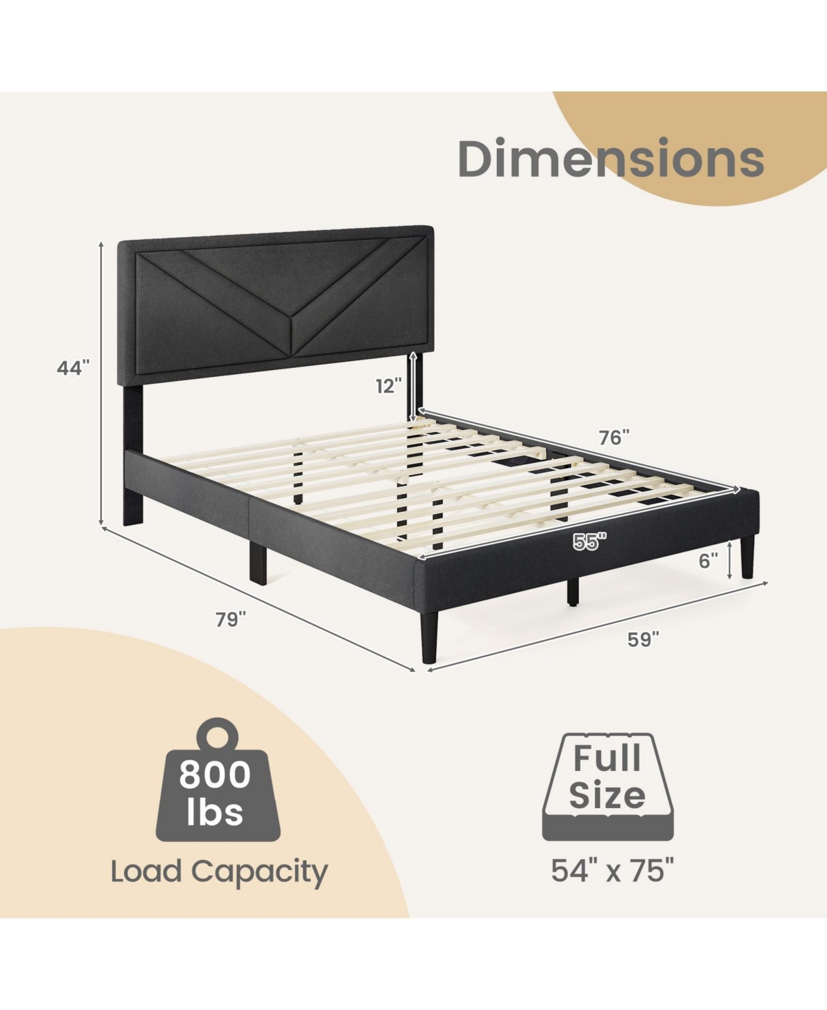 Slickblue Platform Bed Frame with Upholstered Tufted Headboard and Slats