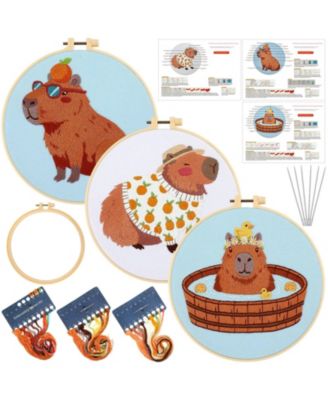 3 Sets Capybara Embroidery Kit Beginner Needlepoint Hoop Thread Instruction