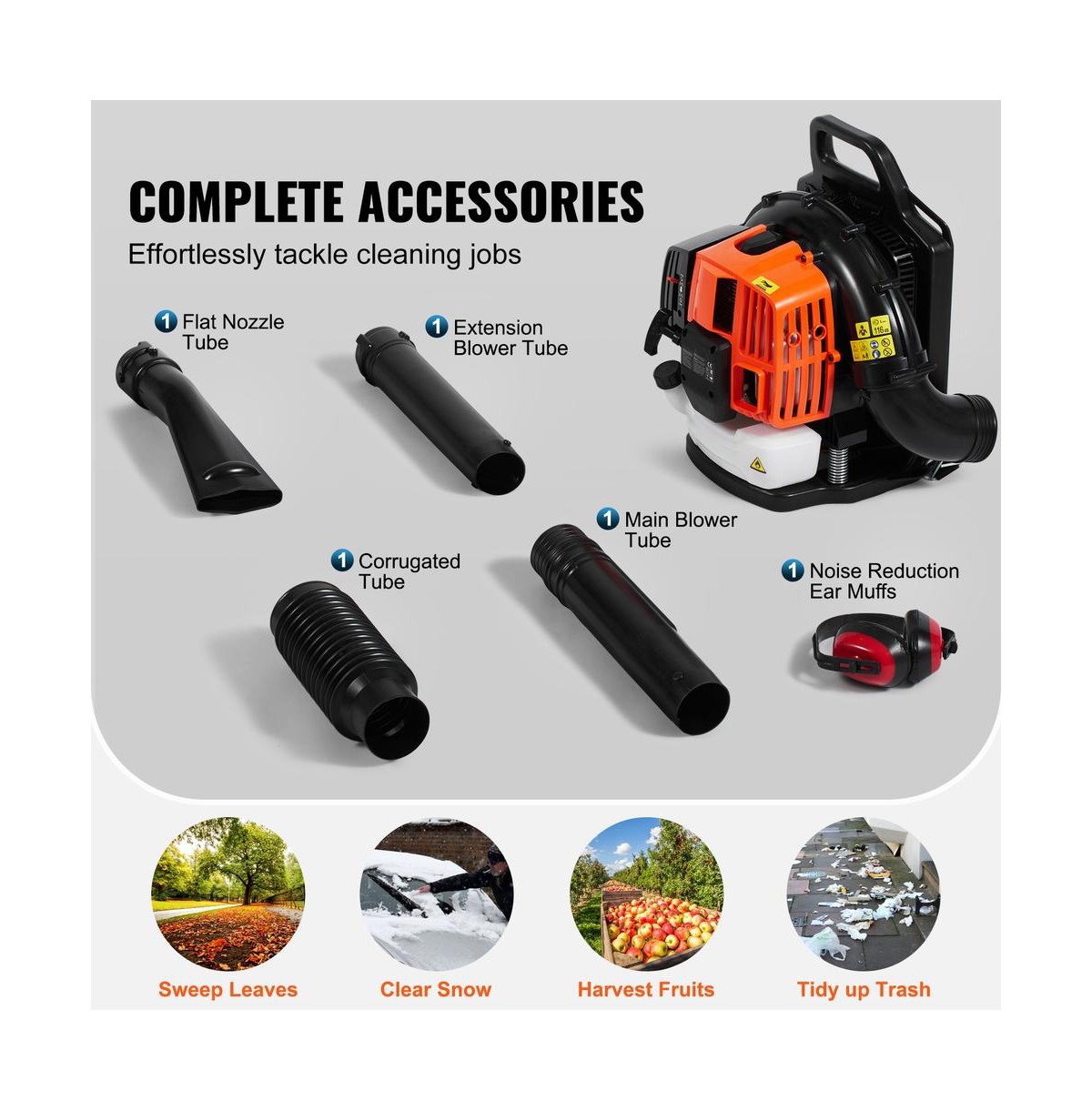 Sugift 63CC Gas Backpack Leaf Blower 1110 Cfm 220 Mph Snow Removal