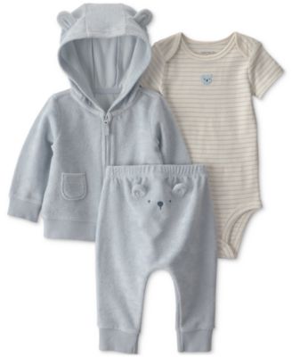 Baby Boys' Bear Terry Cardigan, Bodysuit and Pants, 3-Piece Set
