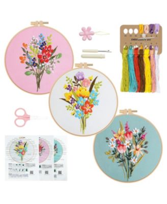Embroidery Kit Flower Pattern DIY Hand Practice Hoop Floss