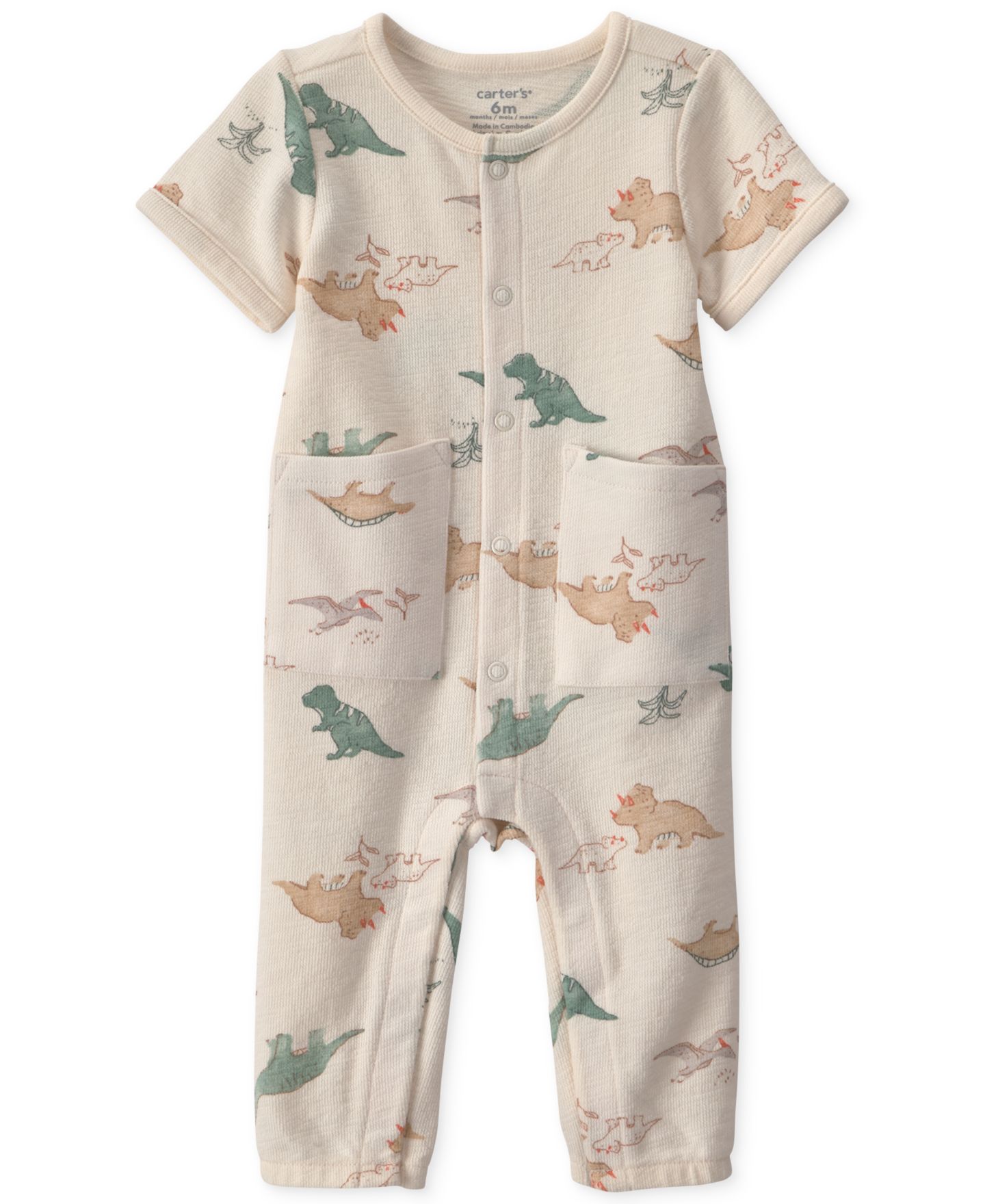 Комбинезон Carter's Dinosaur Print Short-Sleeve Jumpsuit для мальчиков-малышей, цвет: Слоновая кость — фото 1