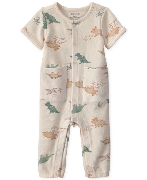 Комбинезон Carter's Dinosaur Print Short-Sleeve Jumpsuit для мальчиков-малышей, цвет: Слоновая кость