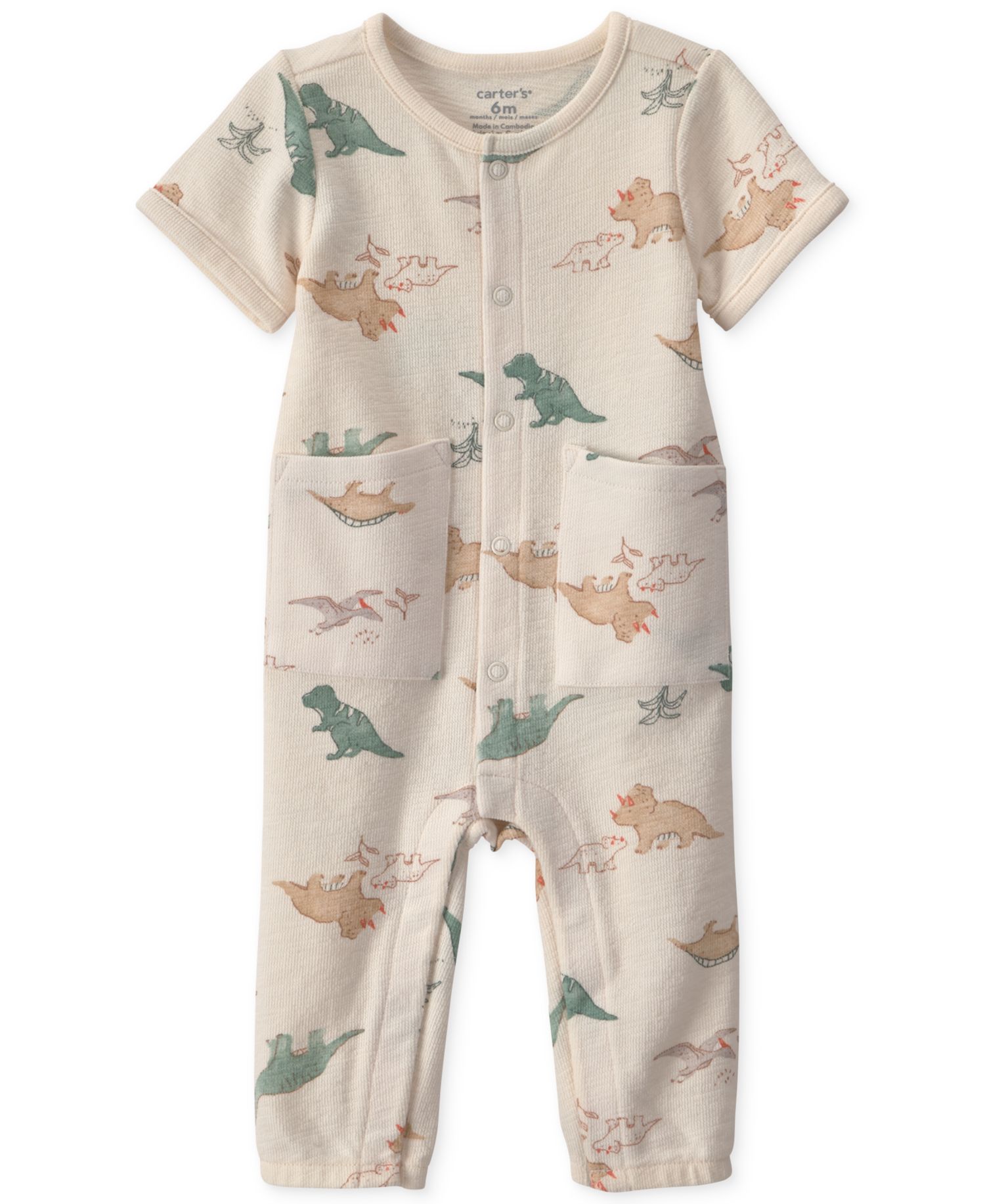 Baby Boys' Dinosaur Print Short-Sleeve Jumpsuit