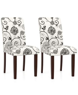 Wooden Dining Chair Set of 2 with Button Tufted Fabric Upholstery and High Curved Backrest