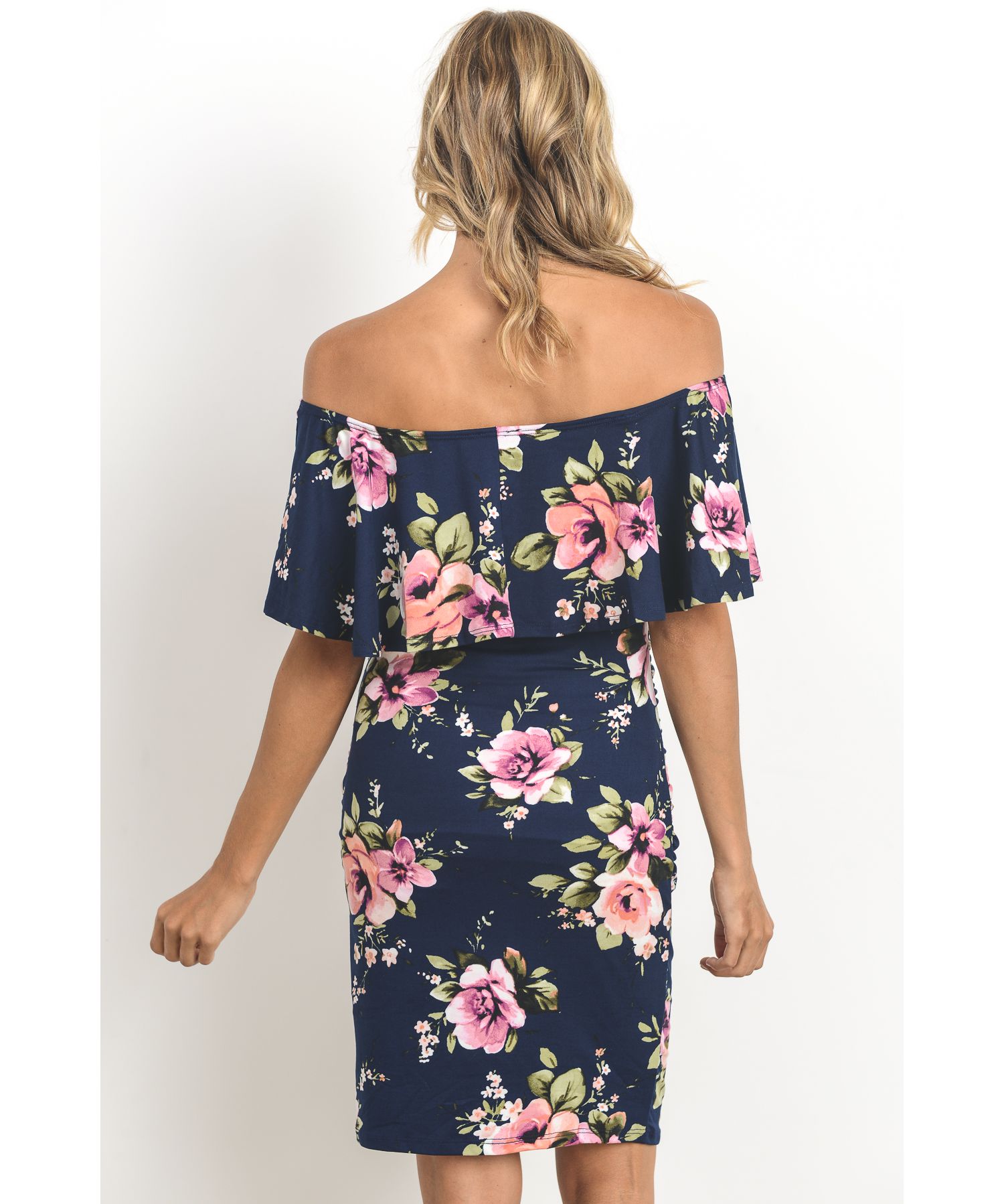 Women's Bodycon Off-the-Shoulder Floral Ruffle Dress