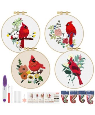 4 Sets Embroidery Kit Animal Cross Cloth Hoops Threads Craft Hand