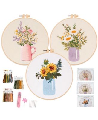 Embroidery Kit Floral Pitcher Sunflower Wildflower Set