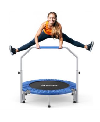 SP2 48" Blue Foldable Mini Trampoline, 440lbs Capacity, Adjustable Foam Handle, Indoor/Garden Fitness Rebounder
