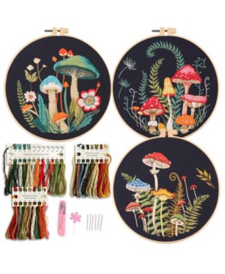 Embroidery Kit Mushroom Patterns Hoops Fabric Threads