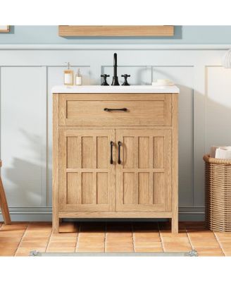 30 Inch Farmhouse Bathroom Vanity with Resin Sink, Adjustable Shelf, Soft Close, Door Storage Rack for Modern Bath