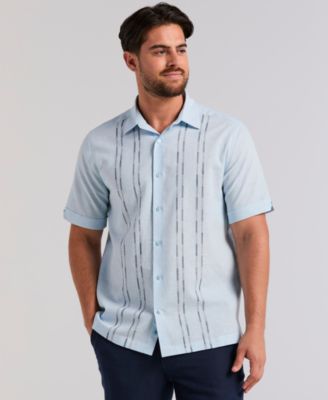 Men's Dobby Panels Linen-Blend Shirt