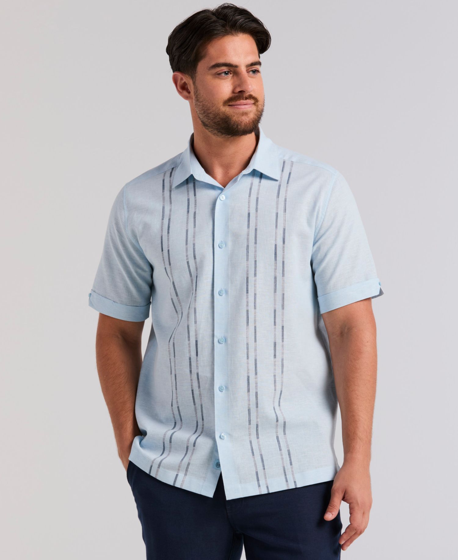 Men's Dobby Panels Linen-Blend Shirt