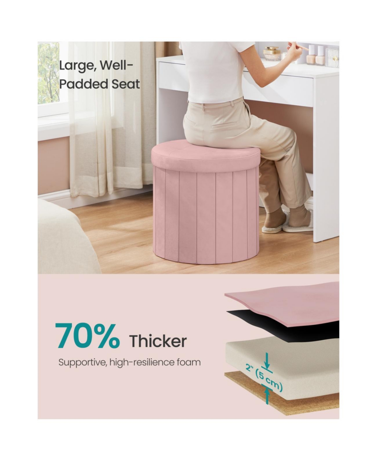 Slickblue Modern Round Storage Ottoman with Removable Top Lid Seat