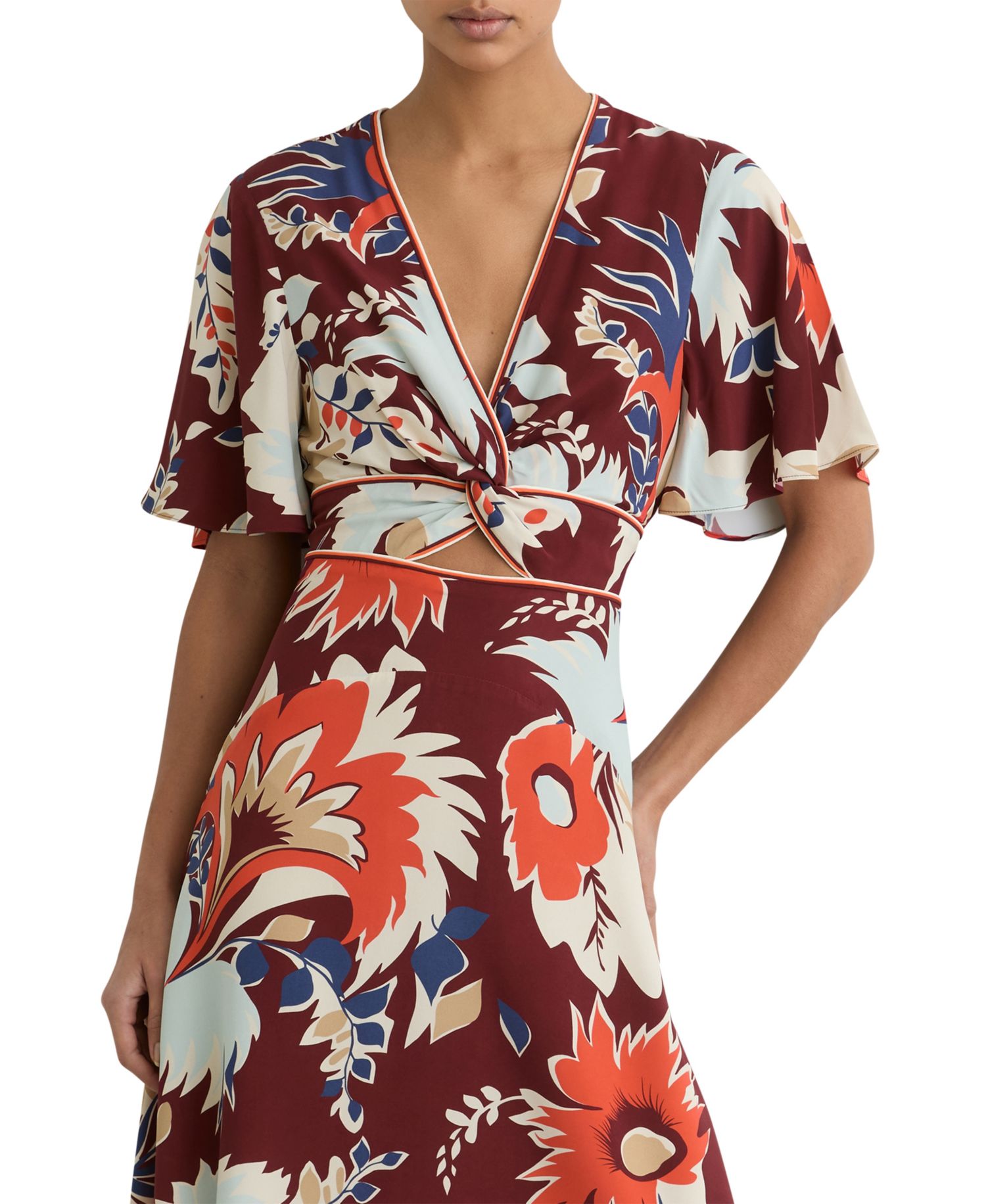 Women's Asha Floral-Print Cut-Out Midi Dress