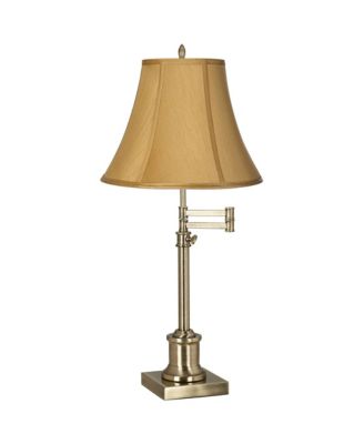 Traditional Swing Arm Desk Table Lamp Adjustable Height 36" Tall Antique Brass Bell Shade for Living Room Bedroom