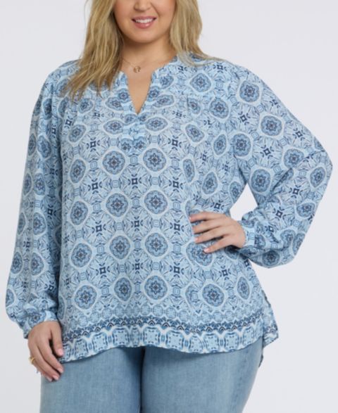 Женский топ NYDJ Plus Size Trinity Split Neck, цвет: Небесно-голубой