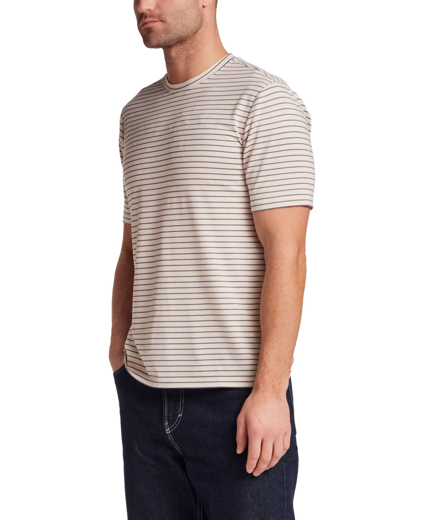 Мужская футболка Weatherproof Vintage Dobby Striped Crewneck, цвет: Каменный серый — фото 1