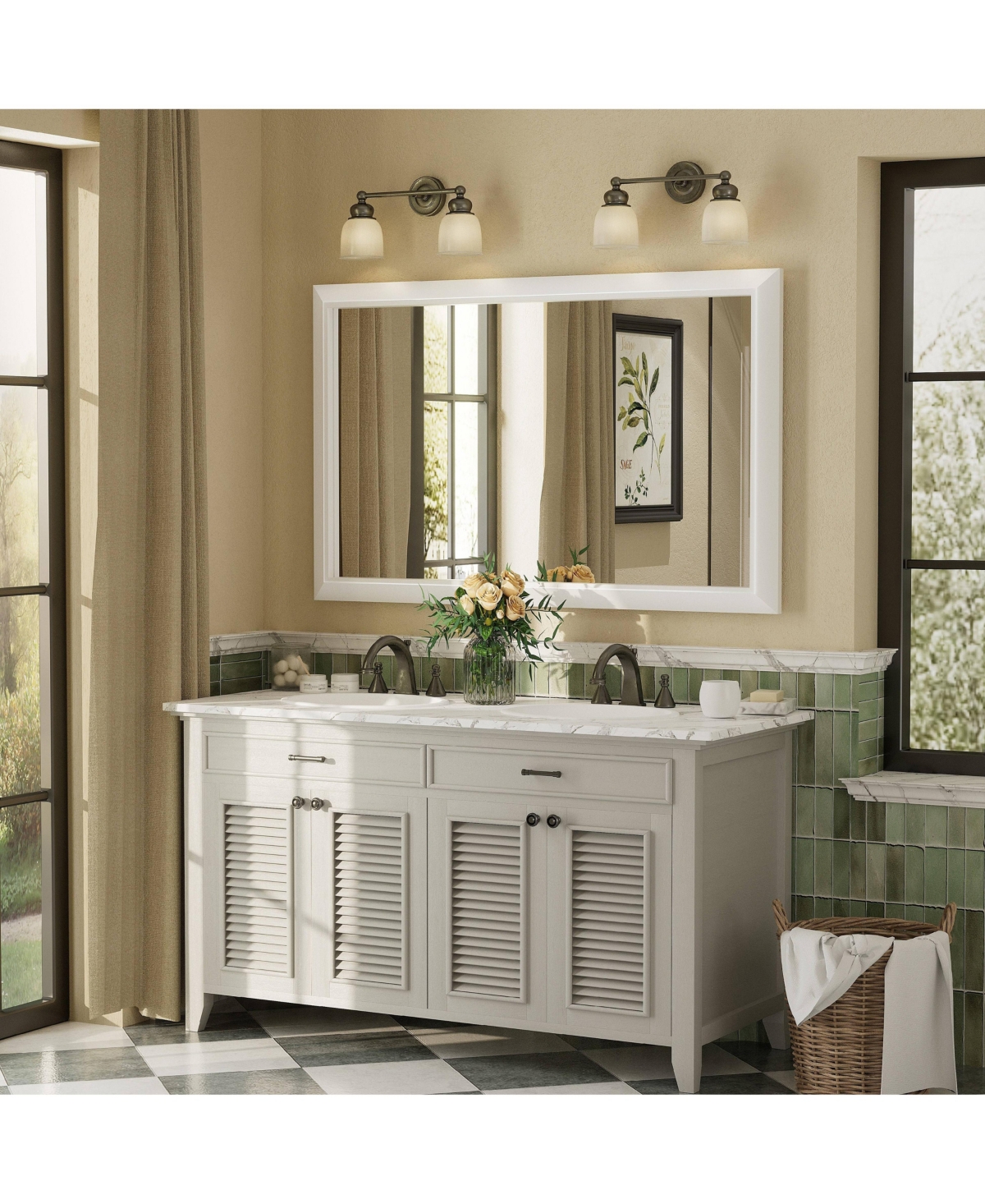 Apmir 48" x 30" Inch Thick Metal Framed Wall Mirrors for Bedroom
