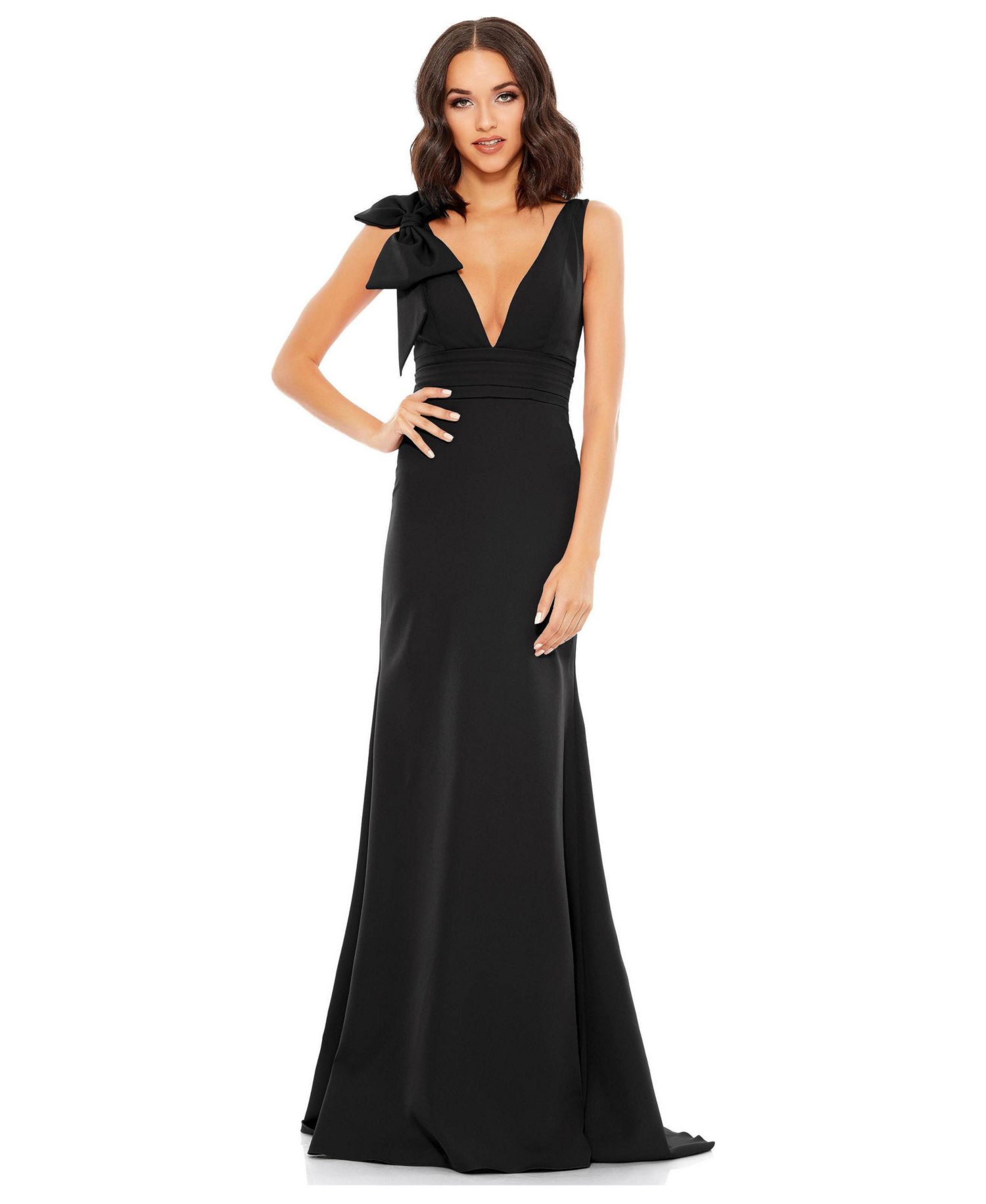 Women's Sleeveless V Neck Bow Detail Mermaid Gown