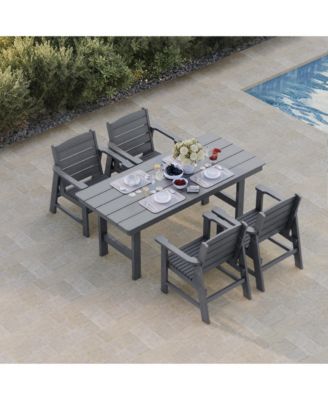 Piece Modern HDPE Weather Resistant Patio Dining Set, Poly Lumber Table and Chairs with Umbrella Hole for Outdoor Garden Yard Lawn