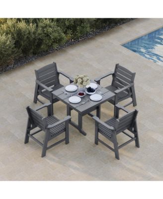  HDPE Weather Resistant Patio Dining Set, Poly Lumber Table and Chairs with Umbrella Hole for Outdoor Garden Yard Lawn (Slat)