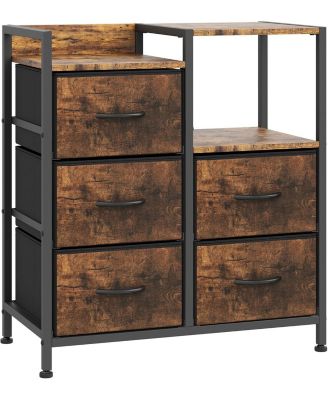 5-Drawer Filing Cabinet with Open Storage Shelves and Rolling Printer Rack, Fabric Horizontal File Cabinet