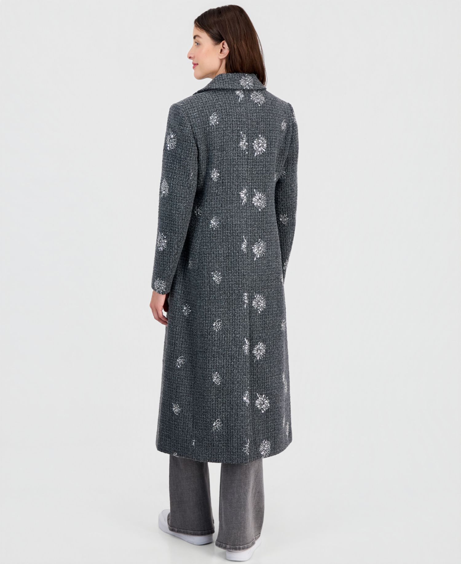 Petite Single-Breasted Sparkle Boucl&eacute; Maxi Coat