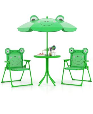 4-Piece Kids Picnic Set with Folding Chairs and Adjustable Umbrella