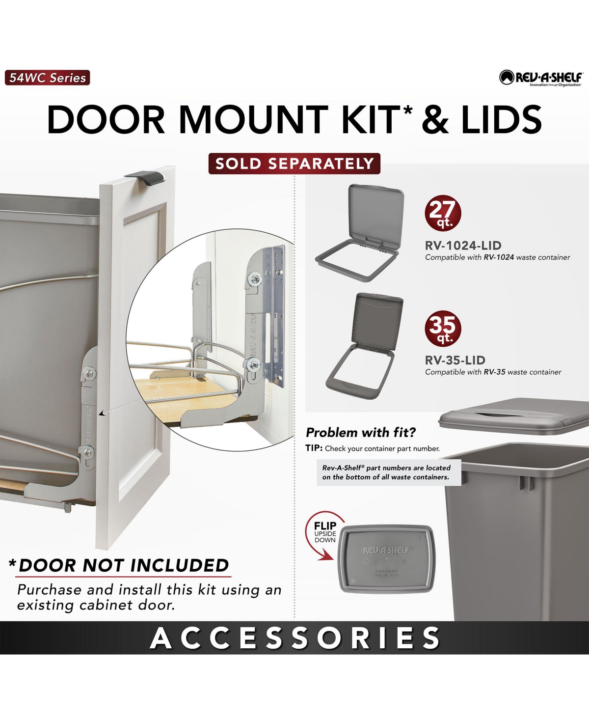 Rev-a-Shelf Double 27 qt. Pullout Trash Containers, Gray, 54WC-1527SC-17-1