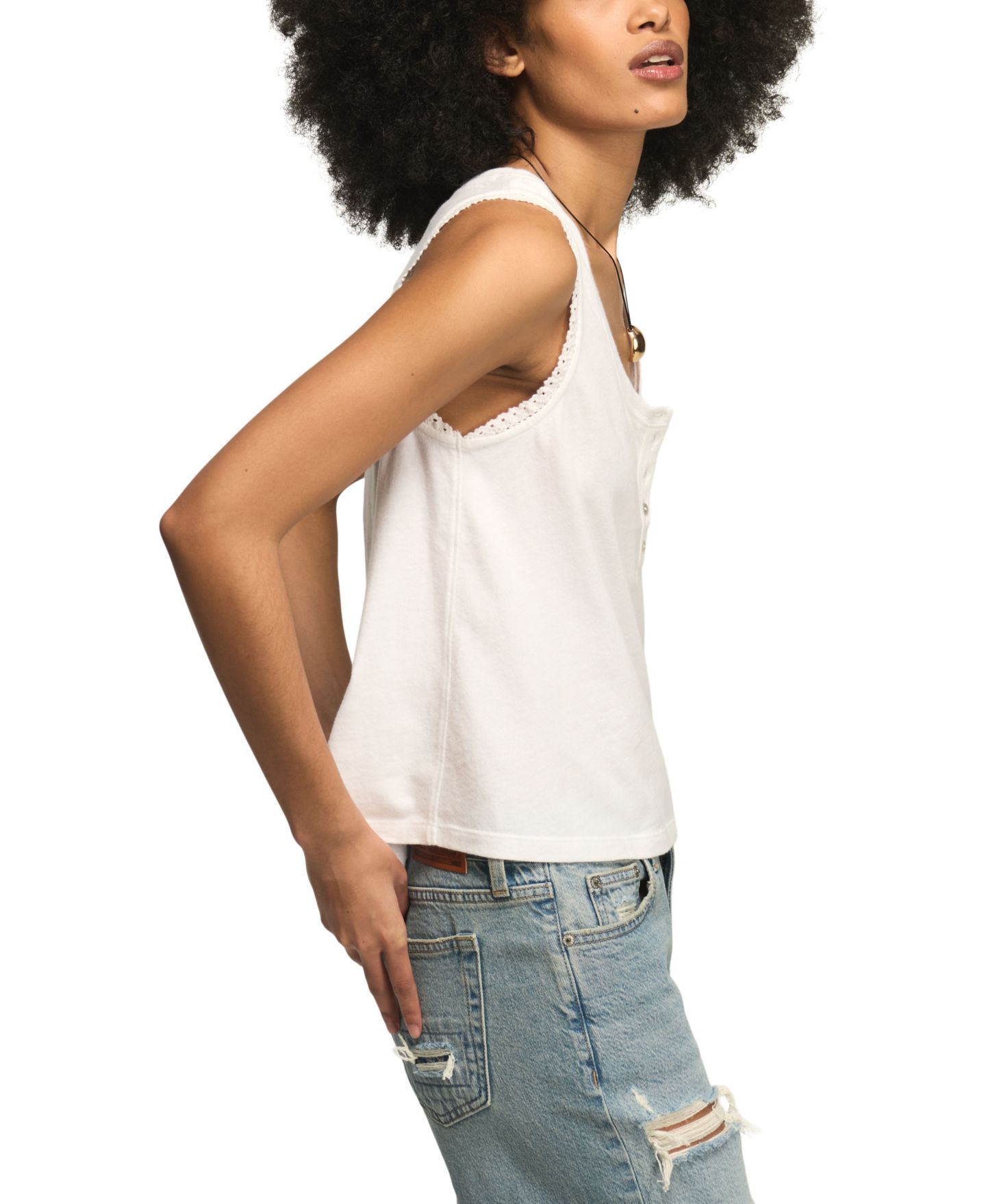 Женский топ Lucky Brand Sleeveless Crochet Trim Henley, цвет: Яркий белый — фото 2
