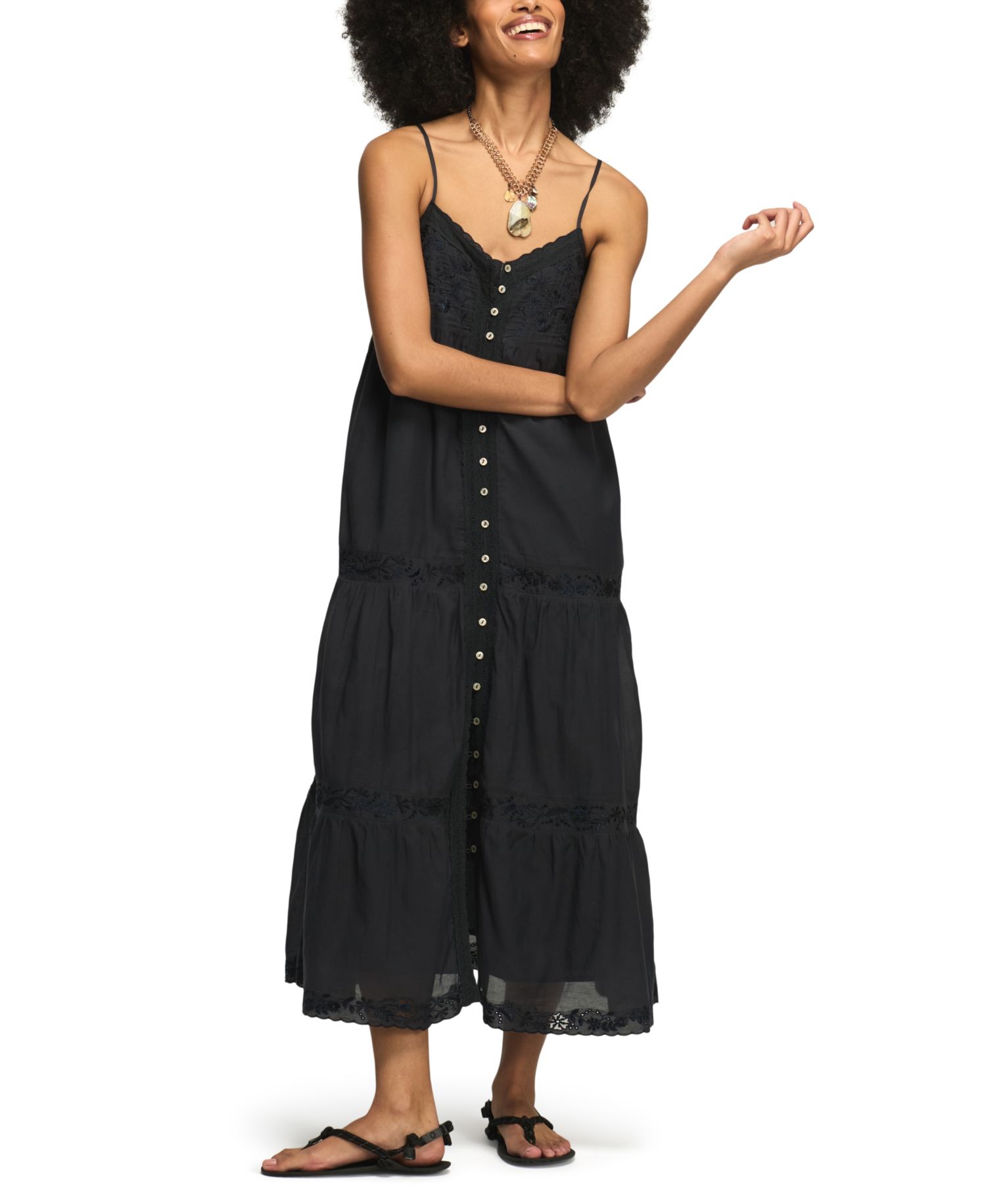 Women's Embroidered V-Neck Tiered Midi Dress