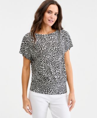 Women's Printed Boatneck Banded-Bottom Knit Top