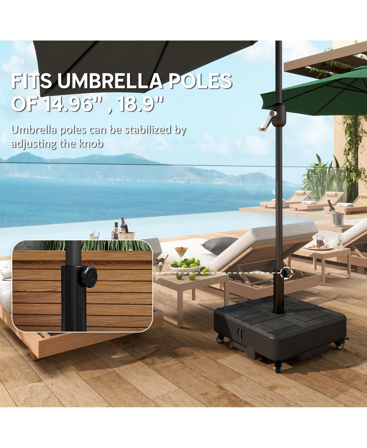 Outsunny Patio Umbrella Base with Wheels, Heavy Duty Outdoor Umbrella Sd Holder