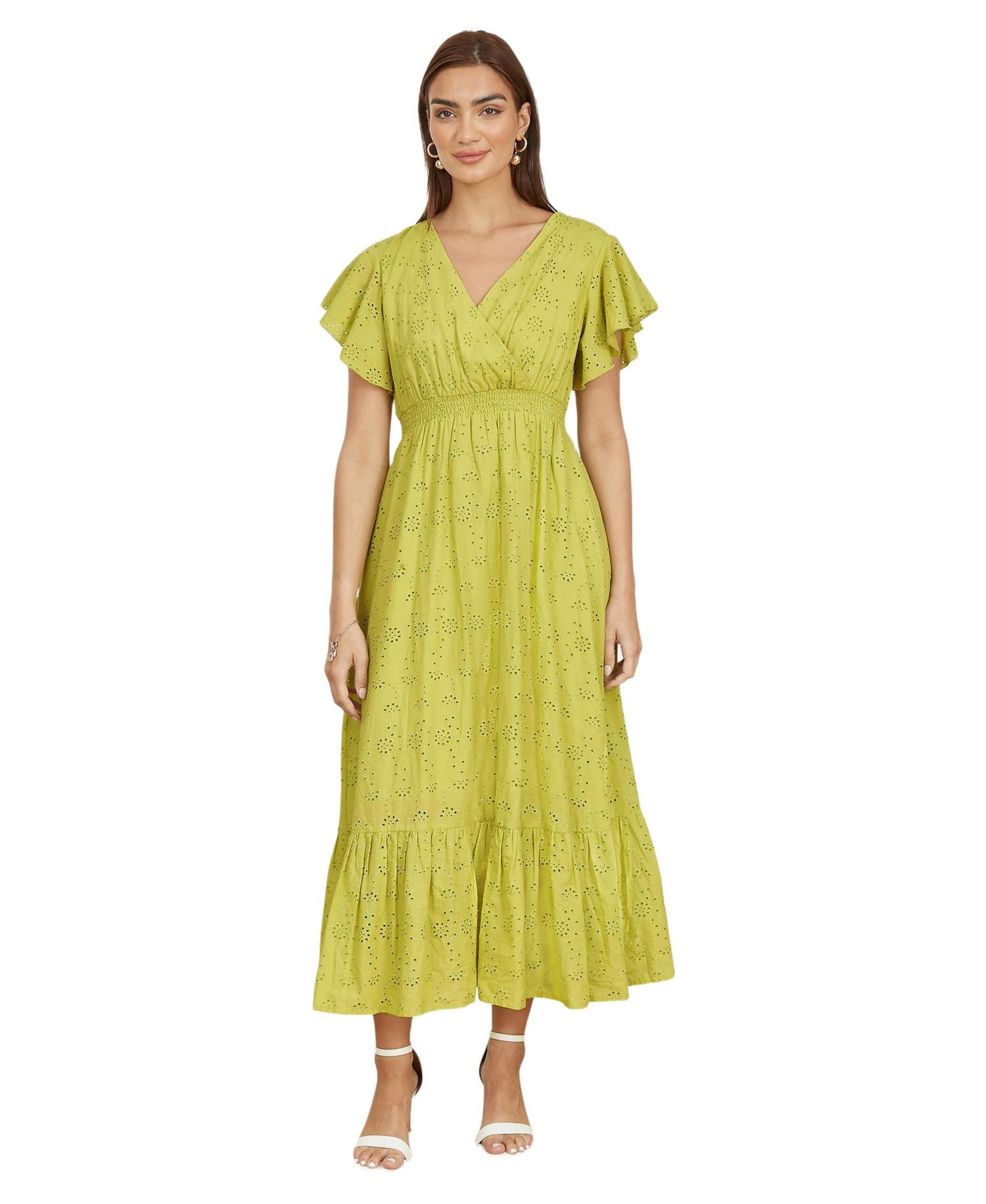 Women's Cotton Broderie Anglaise Wrap Midi Dress