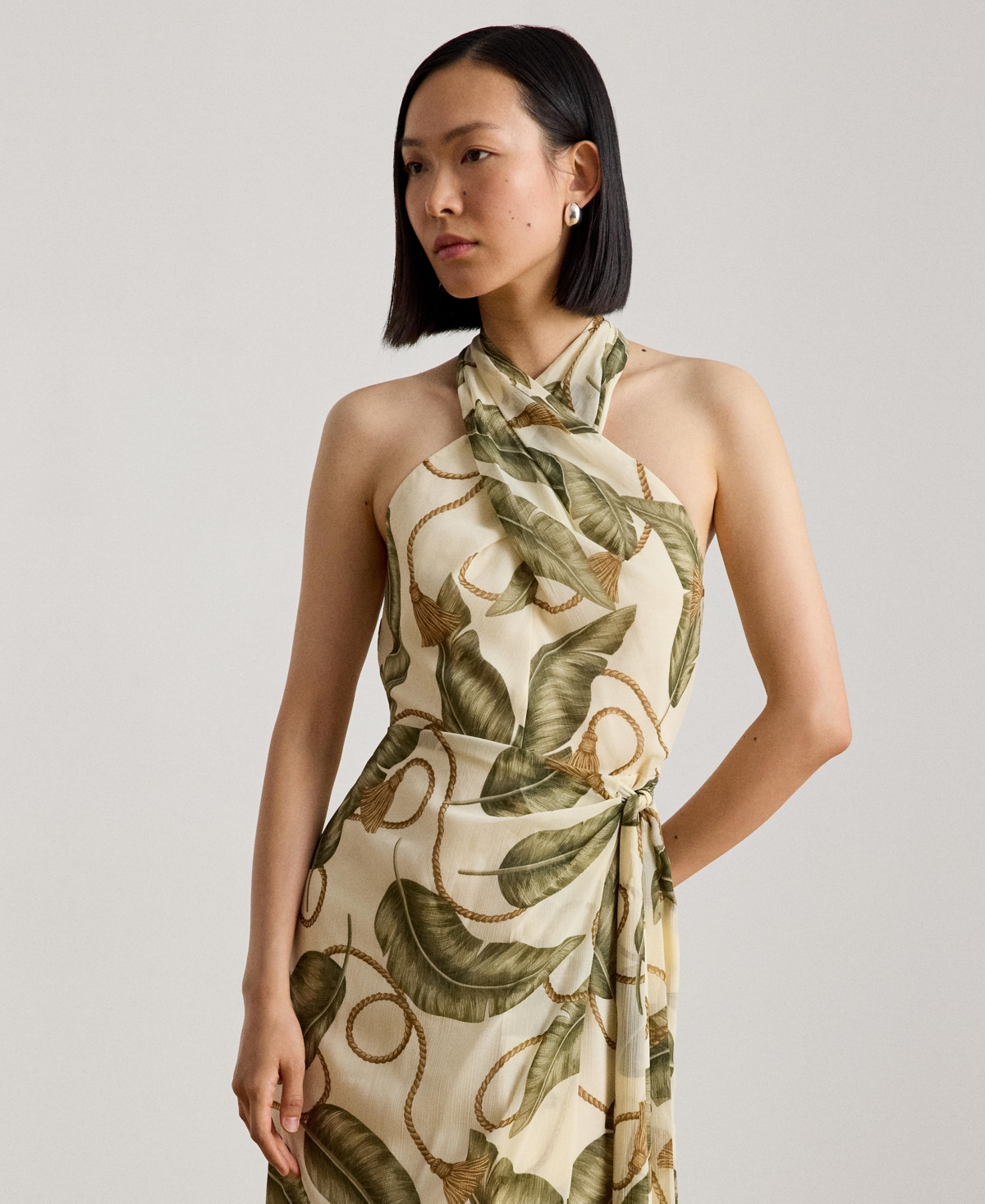 Lauren Ralph Women's Printed Crisscross Halter Neck Midi Dress