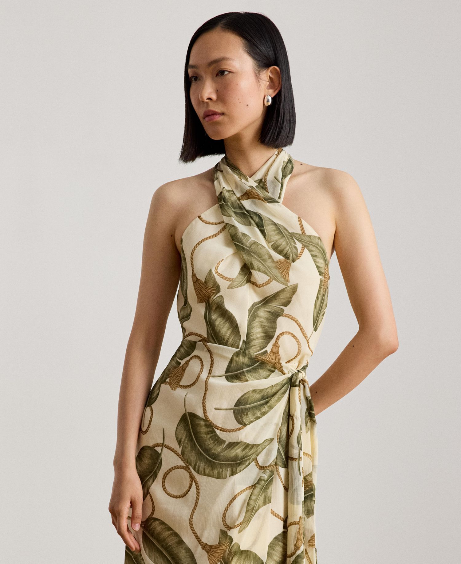 Women's Printed Crisscross Halter Neck Midi Dress