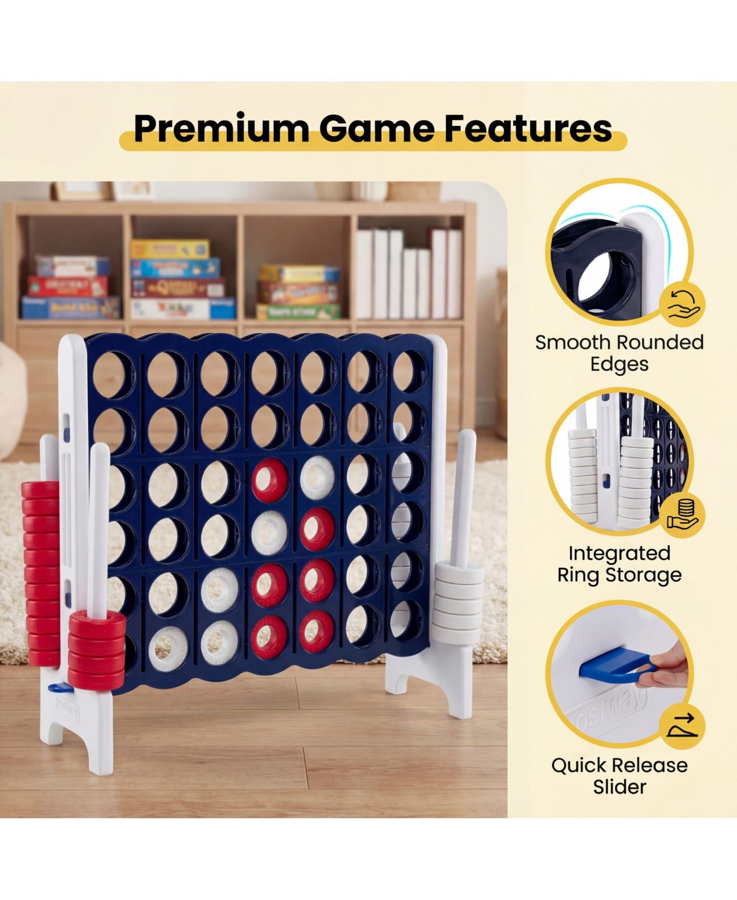 Детские настольные игры Costway Jumbo 4-to-Score 4 in A Row Board Game Set Outdoor Indoor Kids Adults Family Fun, цвет: Тёмно-синий — фото 5