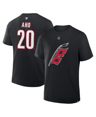 Men's Sebastian Aho Black Carolina Hurricanes Authentic Stack Name & Number T-Shirt