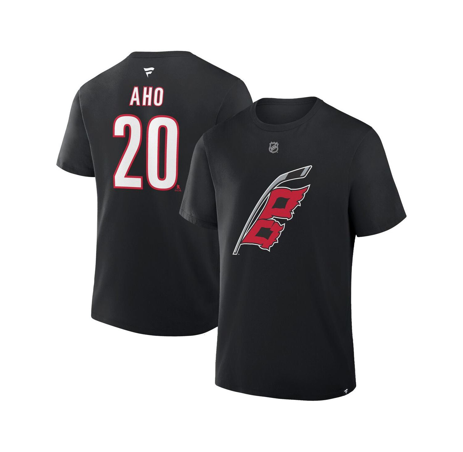 Men's Sebastian Aho Black Carolina Hurricanes Authentic Stack Name & Number T-Shirt