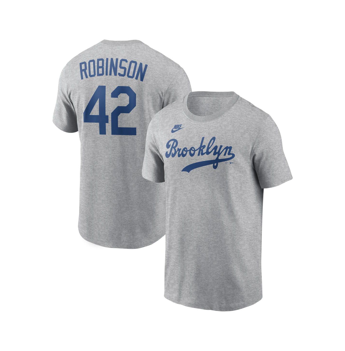 Мужская футболка Nike Jackie Robinson Heather Gray Brooklyn Dodgers Cooperstown Collection Name & Number — фото 1