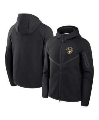 Men's Black Milwaukee Brewers Tech Fleece Raglan Full-Zip Windrunner Hoodie