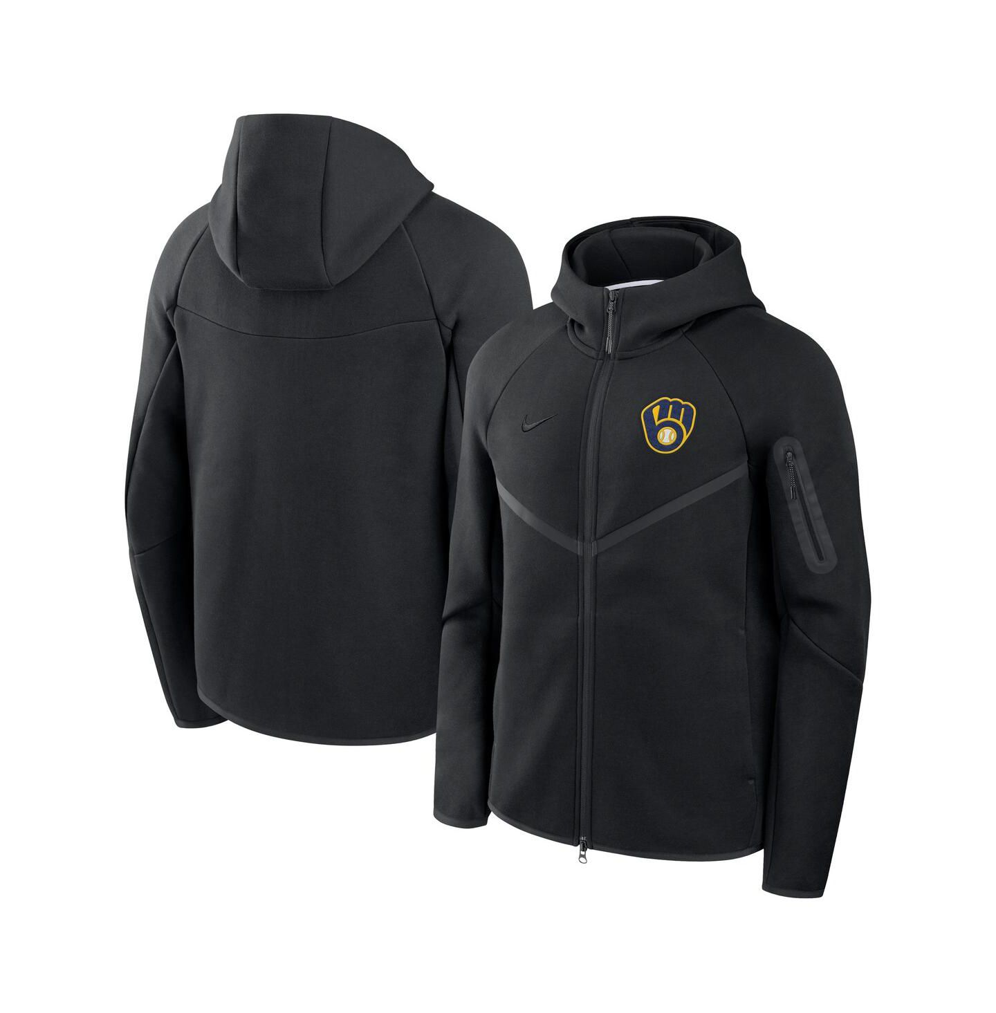 Мужское худи Nike Black Milwaukee Brewers Tech Fleece Raglan Full-Zip Windrunner — фото 1