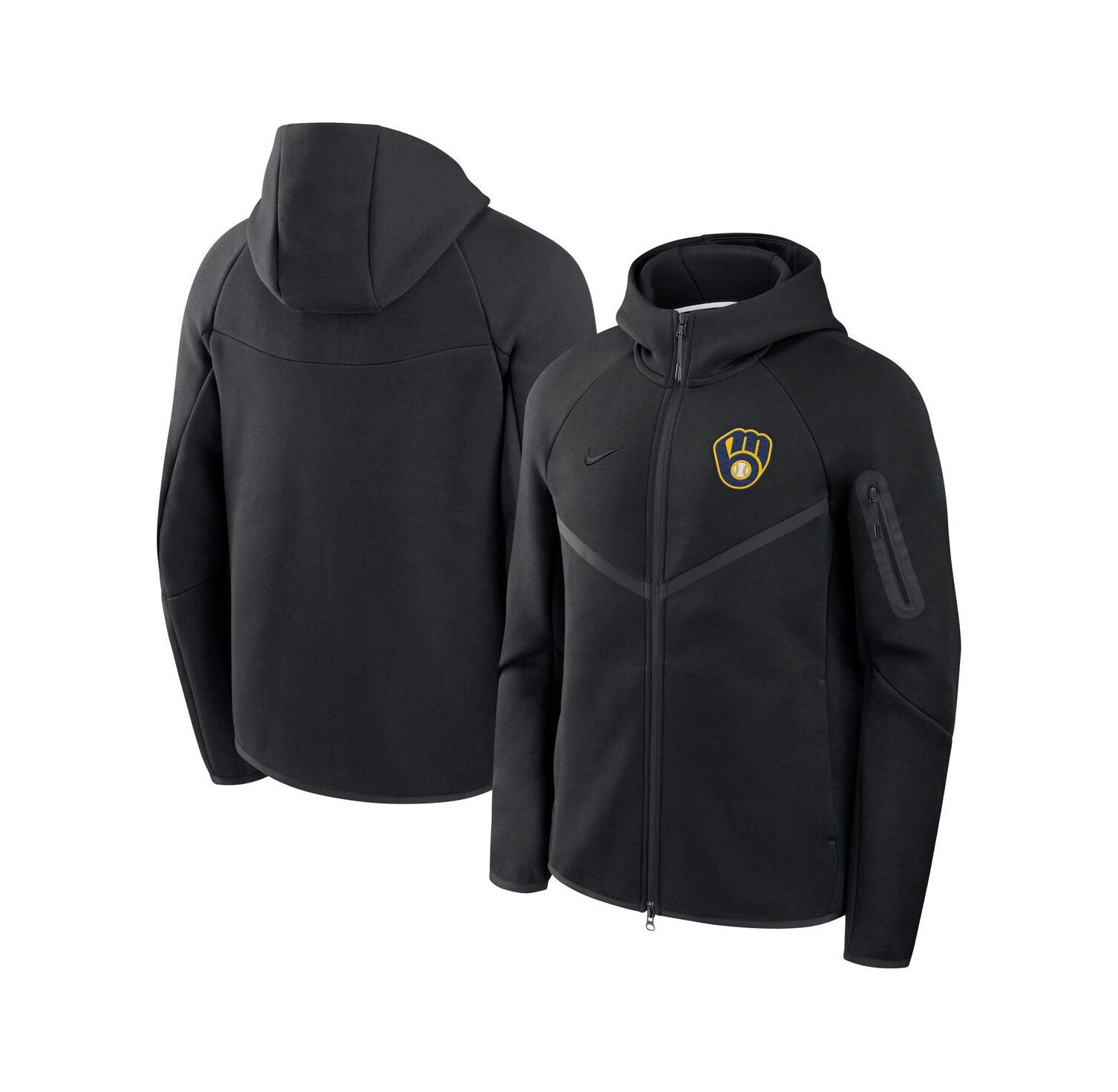 Men's Black Milwaukee Brewers Tech Fleece Raglan Full-Zip Windrunner Hoodie