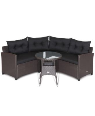 Outdoor Rattan Sofa Set 4 Piece with Cushions and Glass Table