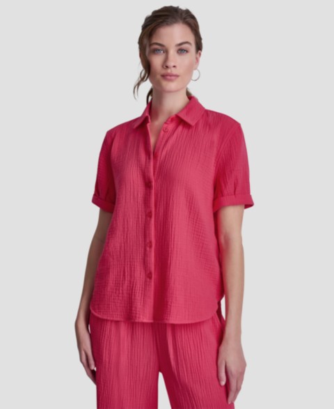 Женские DKNY Jeans Petite Cuffed Short-Sleeve Shirt